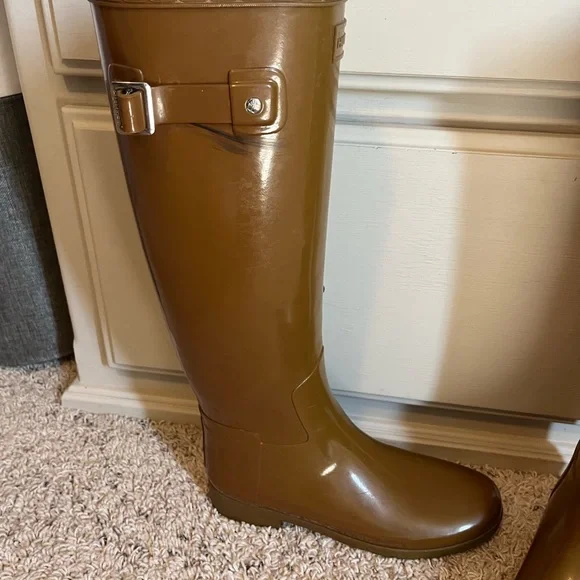 Women’s HUNTER ORIGINAL TALL Refined GLOSS Rain Boots SIZE 8 Brown - Picture 5 of 13